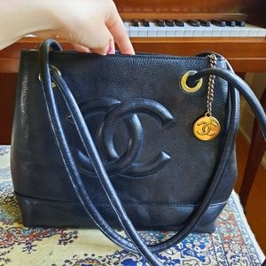 Authentic Vintage Chanel Black long handle bag